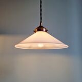 Pair of Art Deco conical white opaline pendants, 1920-30.