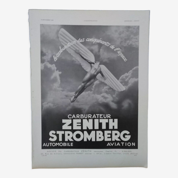 Publicité papier voiture carburateur Zenith Stromberg  issue revue année 1938