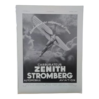 Publicité papier voiture carburateur Zenith Stromberg  issue revue année 1938