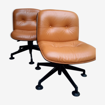 Lot fauteuils cuir design Ico Parisi edition MIM