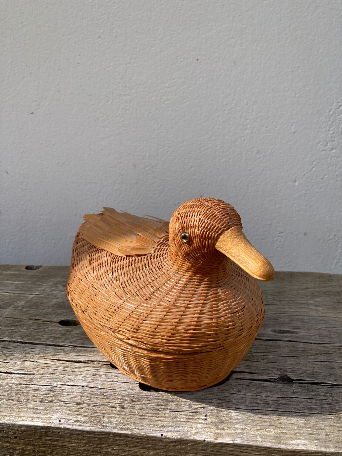Vintage woven rattan duck box