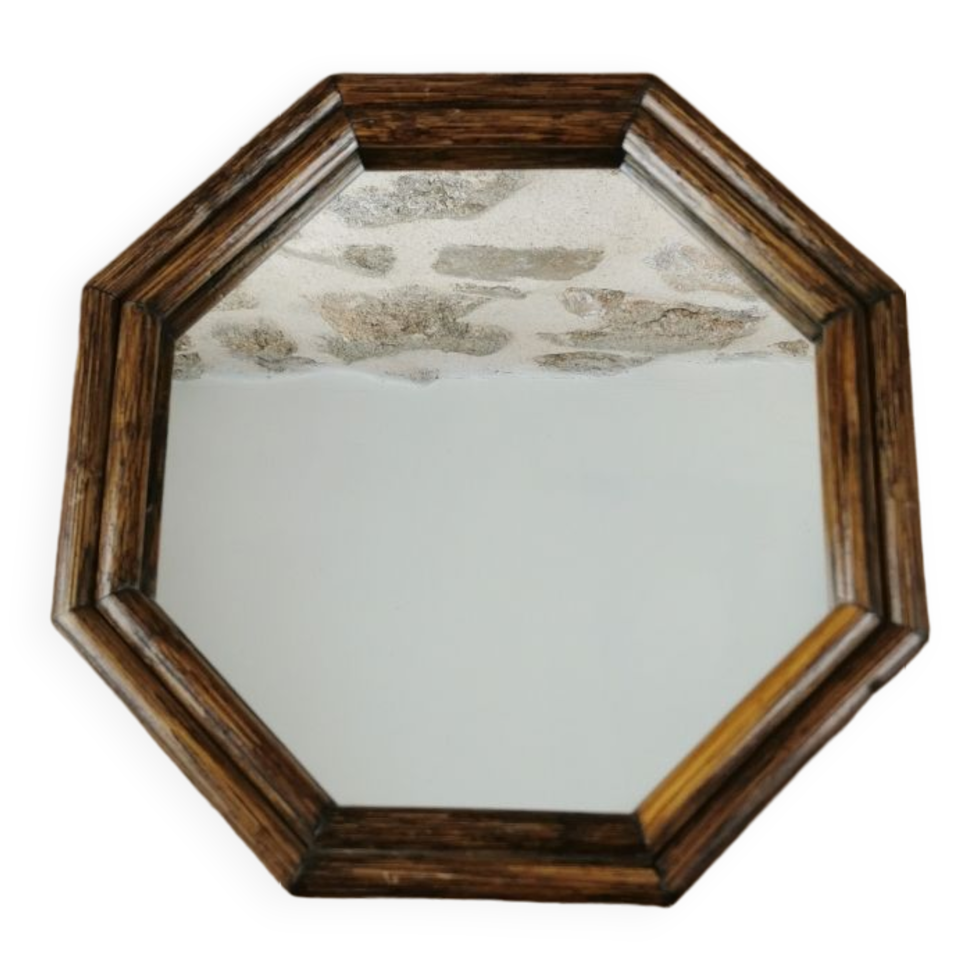 Vintage rattan mirror, octagonal