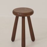 Vintage French tripod brutalist stool in solid wood (oak) C. 1960