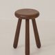 Vintage French tripod brutalist stool in solid wood (oak) C. 1960