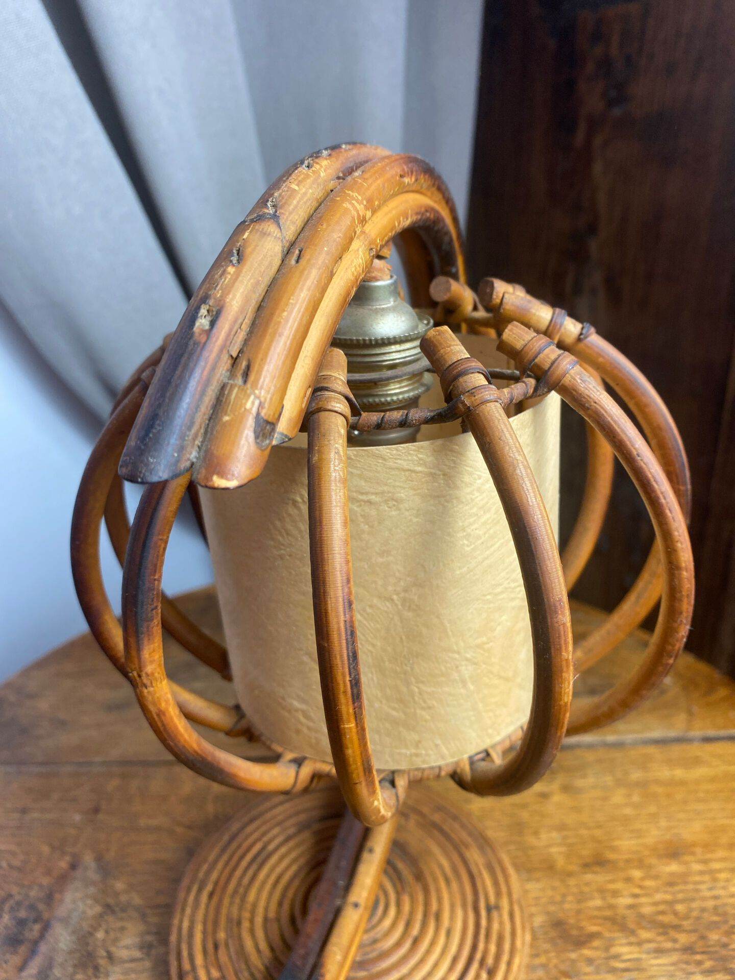Rattan and bamboo lamp, Louis Sognot