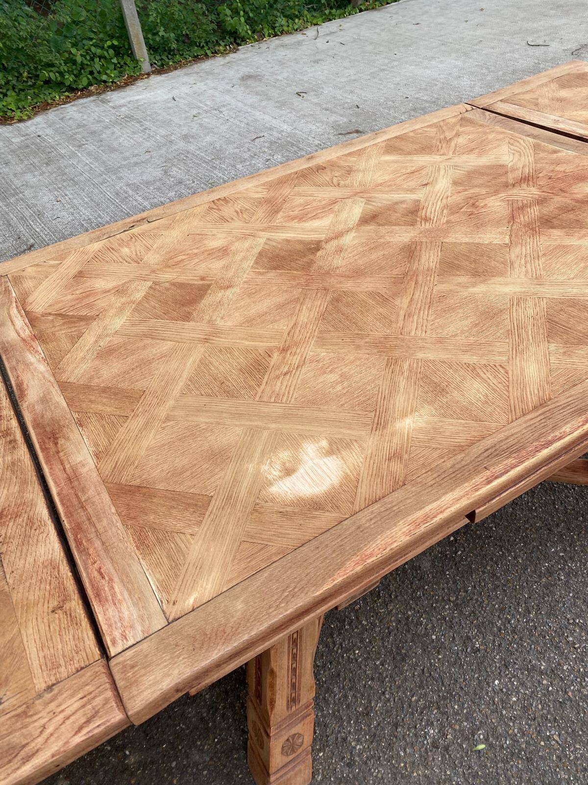 Renovated 1930s Spanish extendable dining table in oak.