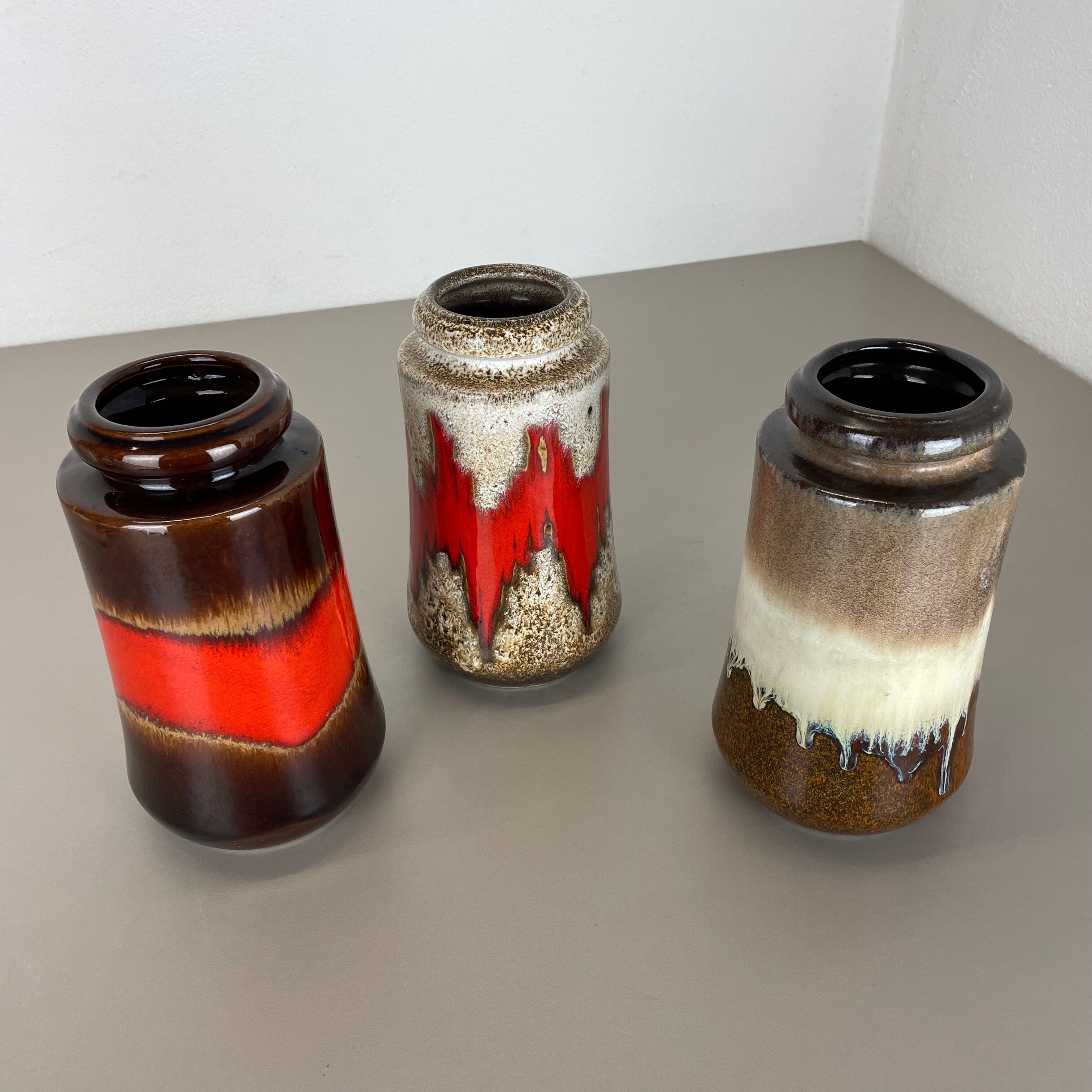 Set of three Vintage Pottery Fat Lava Vases Made by Scheurich, Germany, 1970s