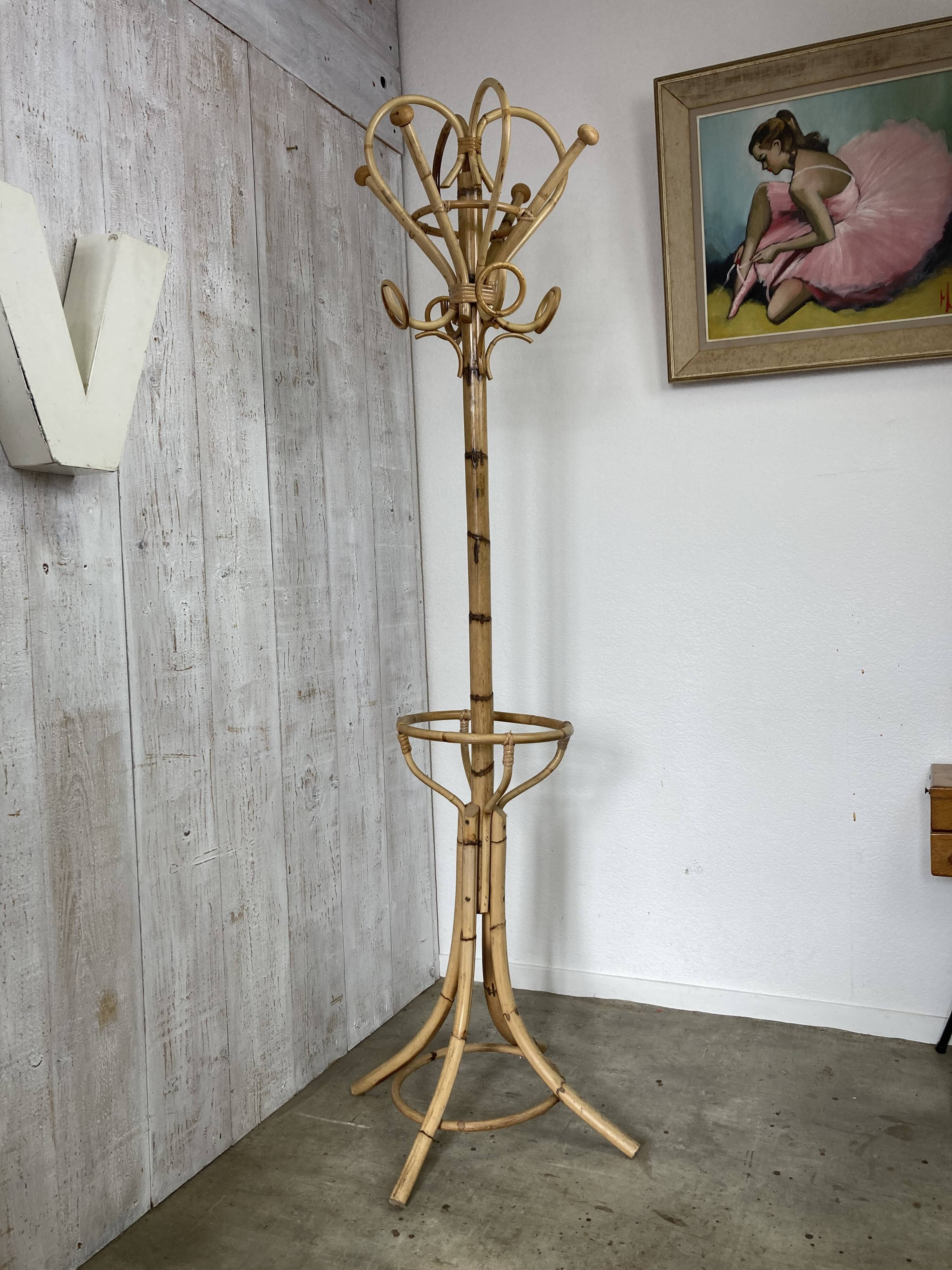 Vintage rattan coat rack