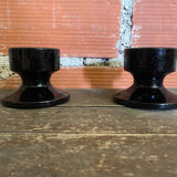 Pair of Vintage 1970s Space Age Black Opaline Candle Holders