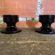 Paire Bougeoir Ancien Space Age Opaline Noire Années 70 Vintage