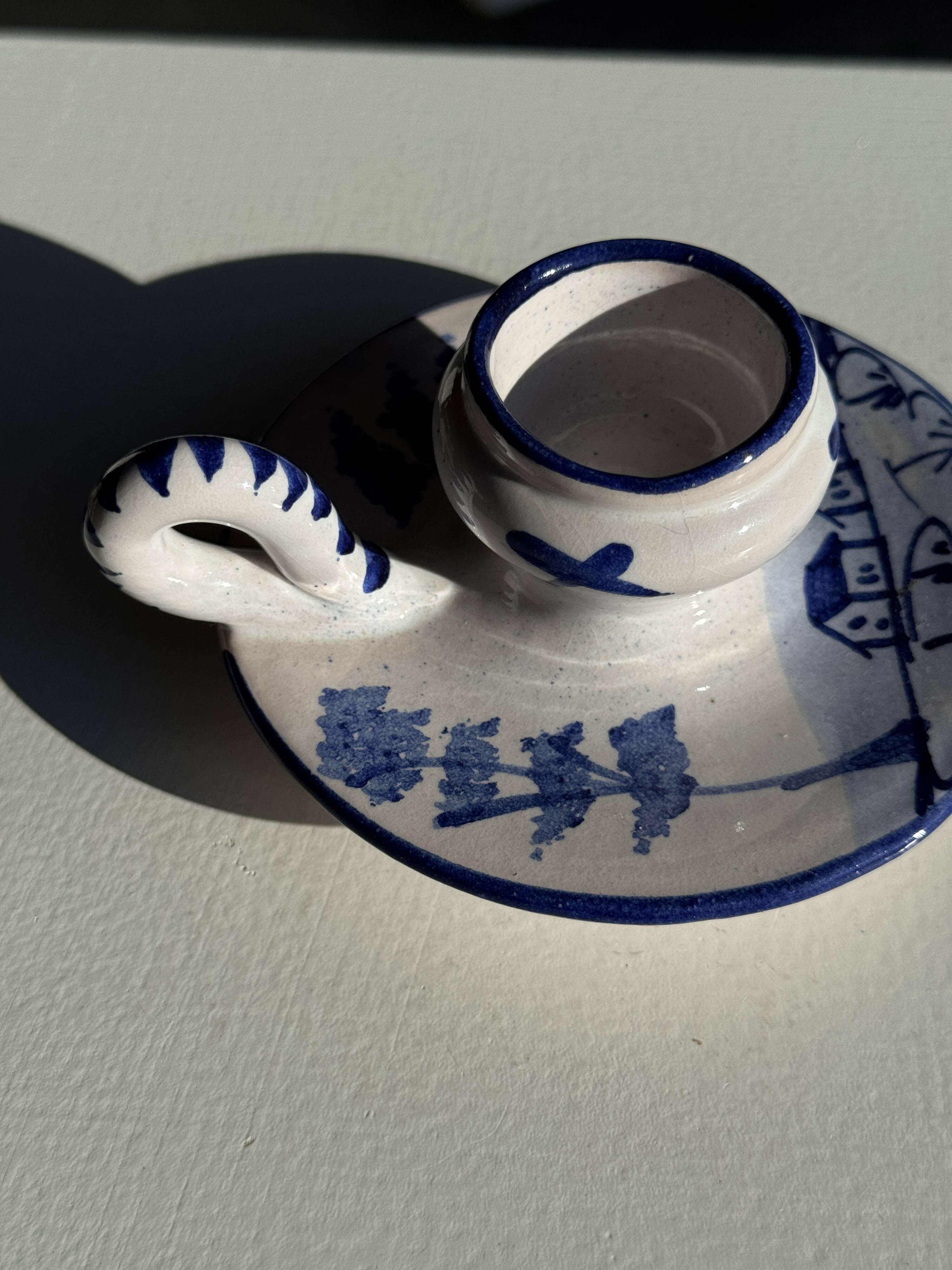 Dutch white and blue candlestick with windmill pattern H5 D10