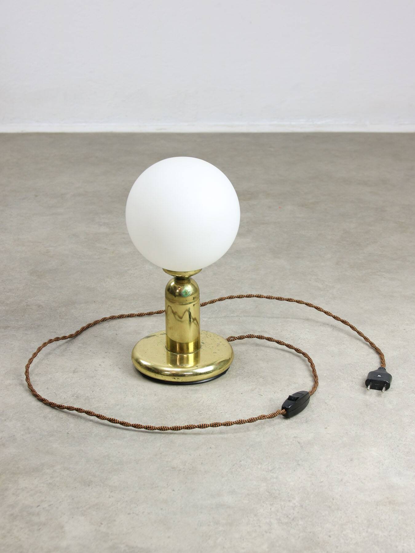 Vintage Italian Brass & Opaline Table Lamp, 1970s