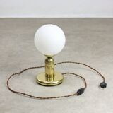 Lampe de table vintage en laiton et opaline, Italie 1970