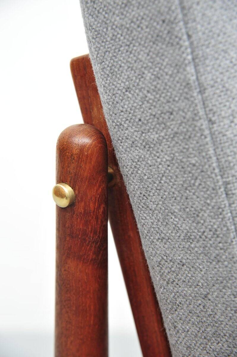 Chaise longue en teck danois grise par Glostrup, années 1950.