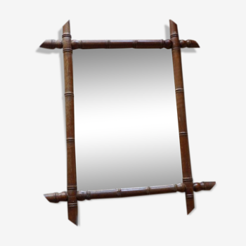 Miroir en bois façon bambou vintage 1940-1950 57x67cm