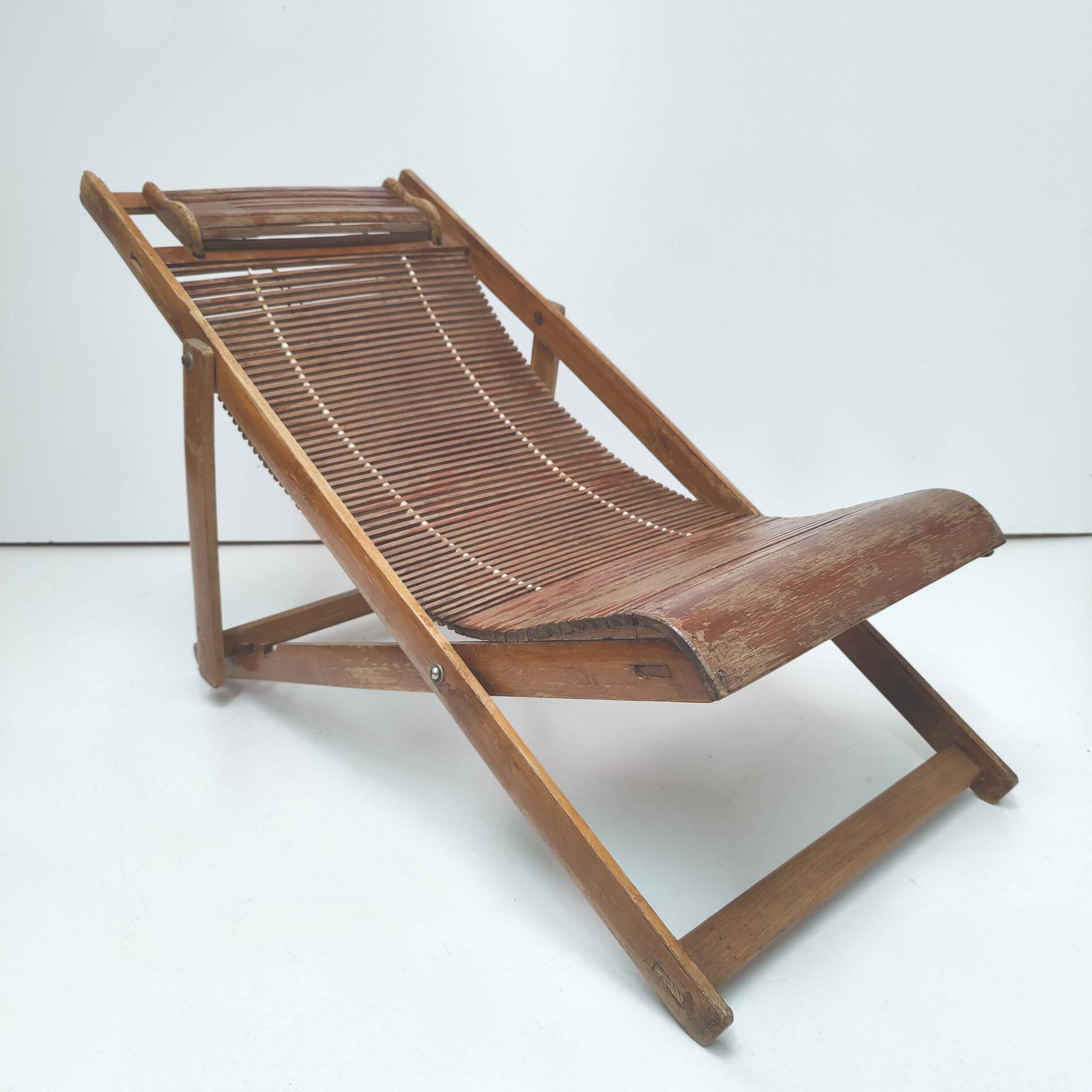 Chaise longue transat japonais enfant en bambou années 40