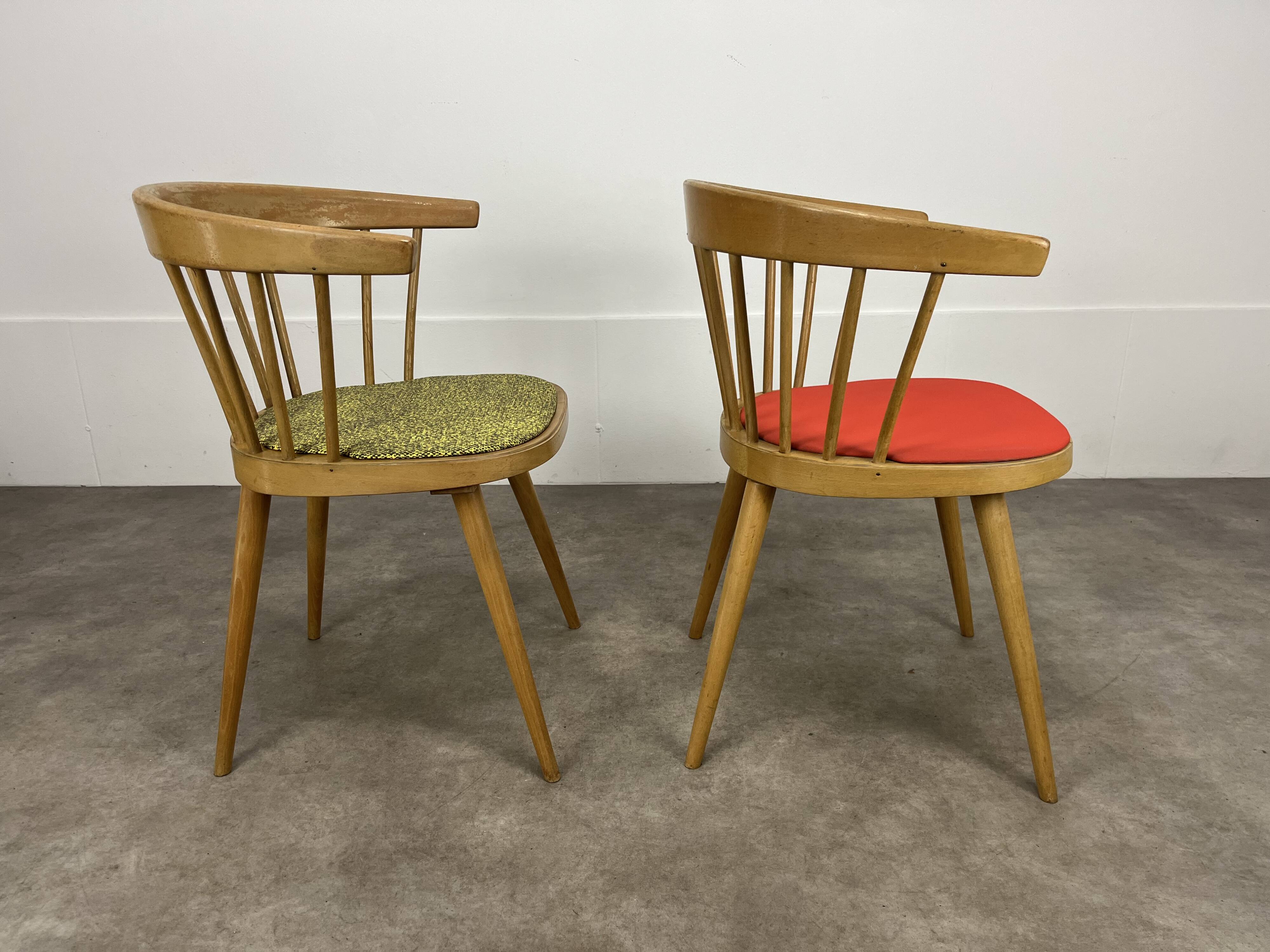 Pair of Baumann 740 office chairs, slatted models, 1960s