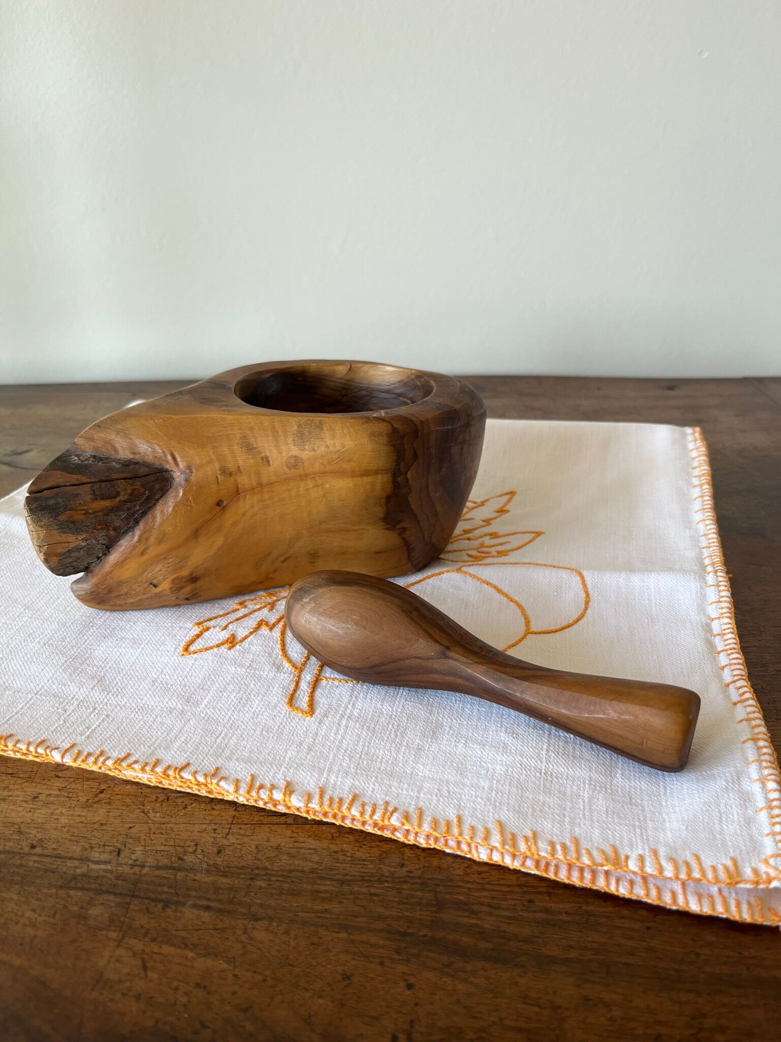 Olive mortar and pestle