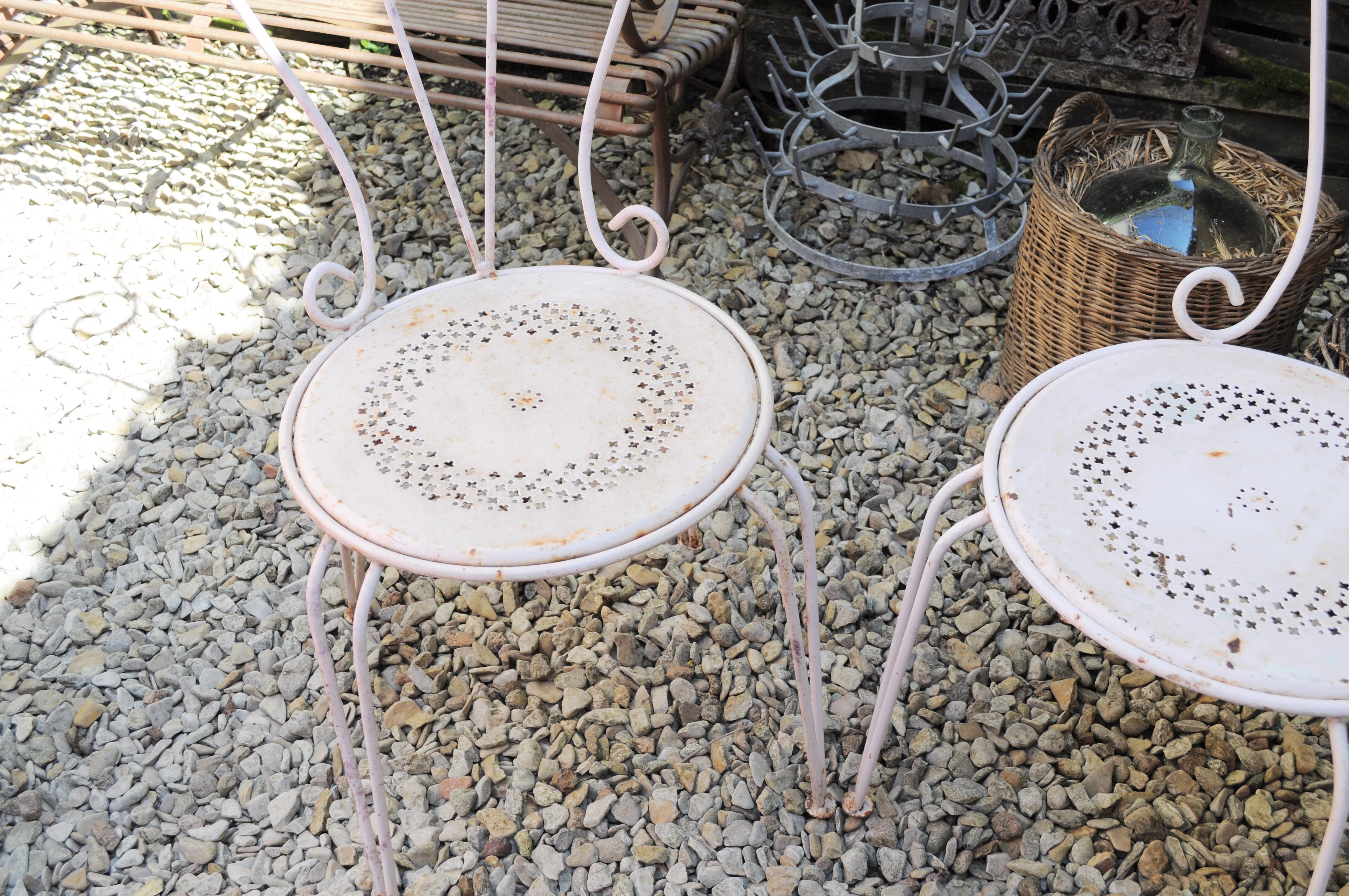 Pair of years 40-50 white metal garden chairs