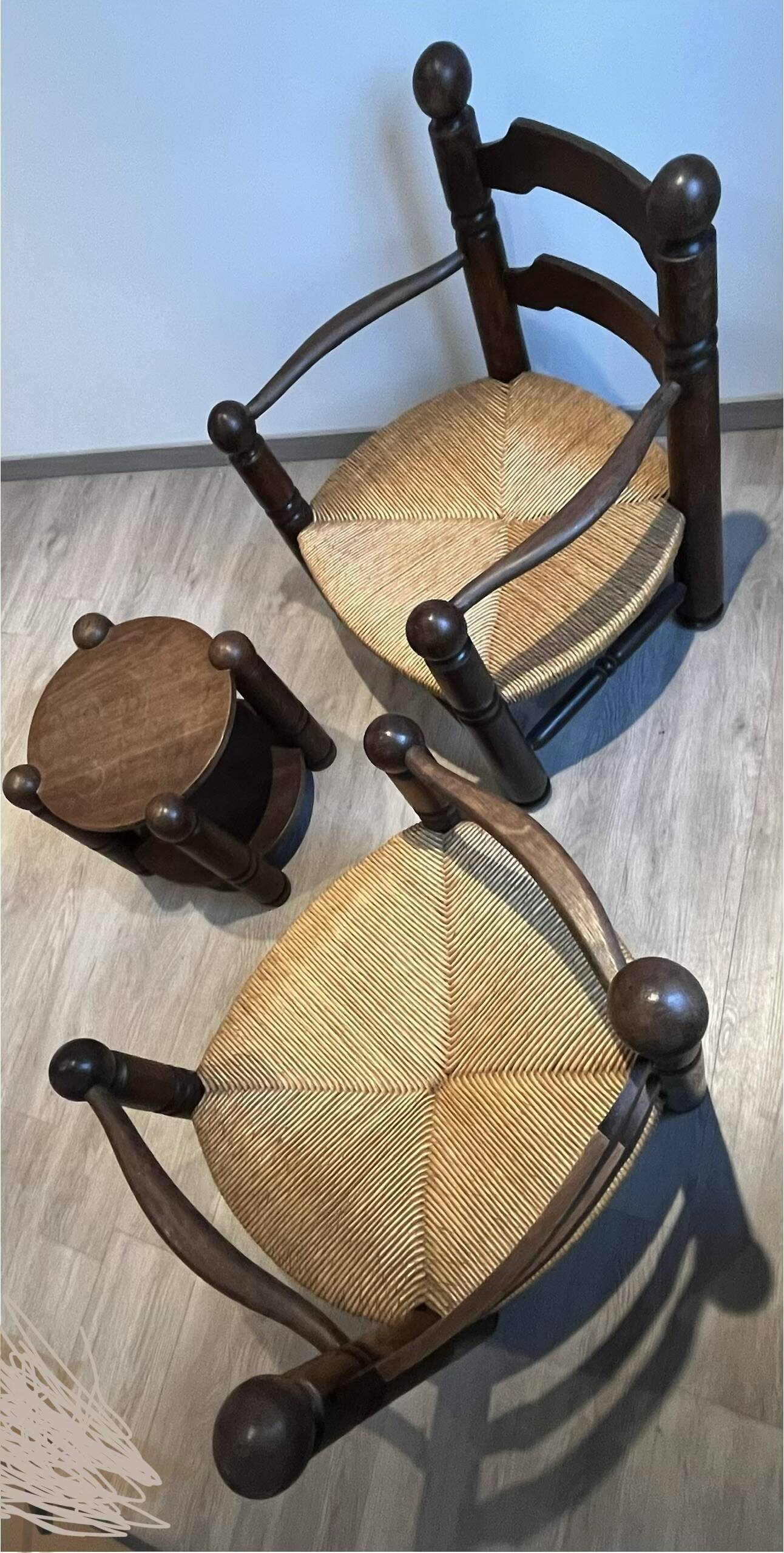 Fauteuil bois et paille Charles Dudouyt