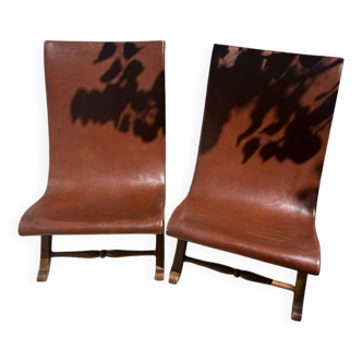 Chaises à haut dossier en cuir