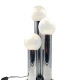 Hollywood regency 3 lights metal and opaline glass table lamp, Lama, Italy 1970s