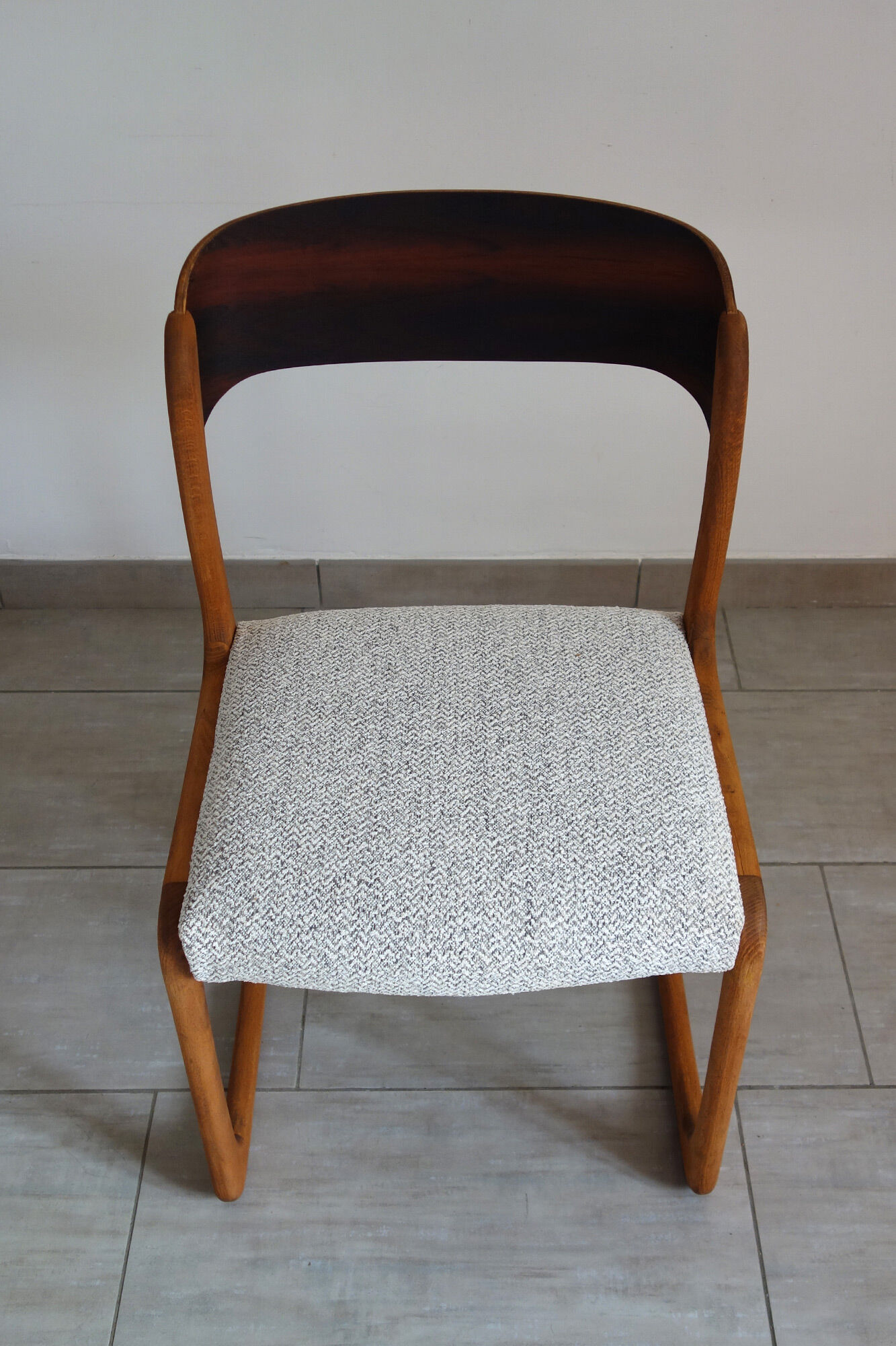 Baumann sleigh chair restored, France, 1960s