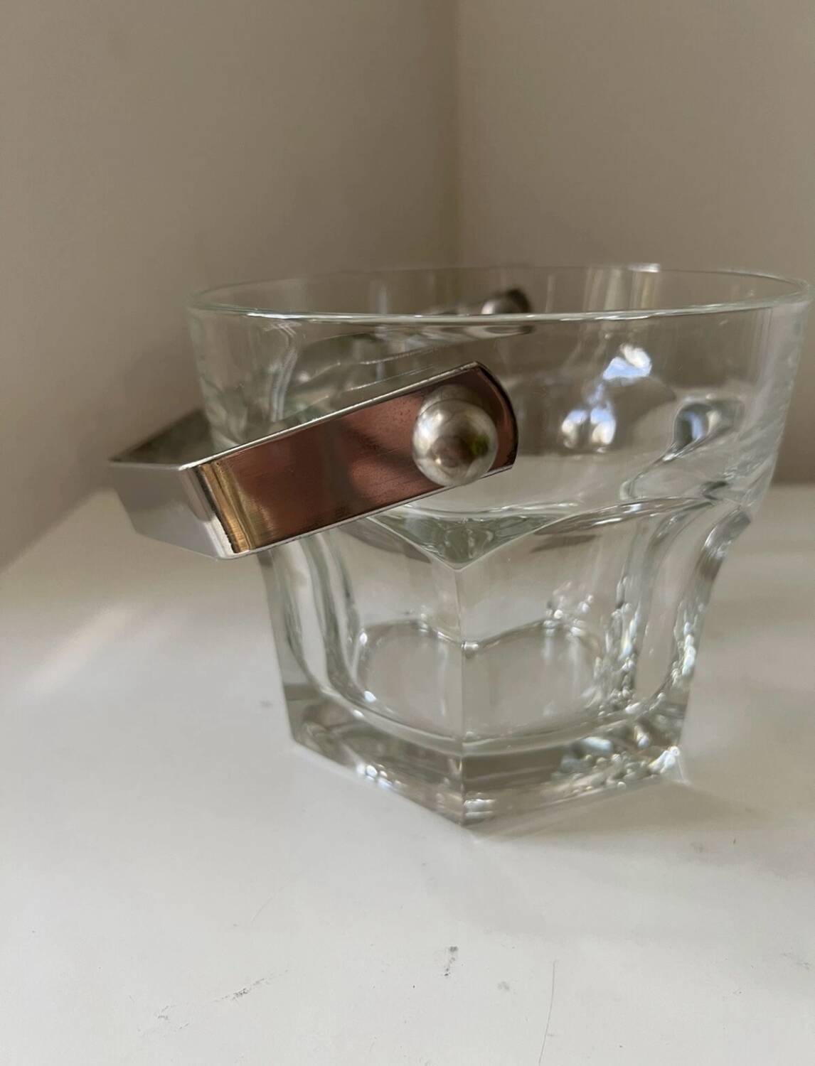 Vintage Italian crystal and silver metal ice bucket