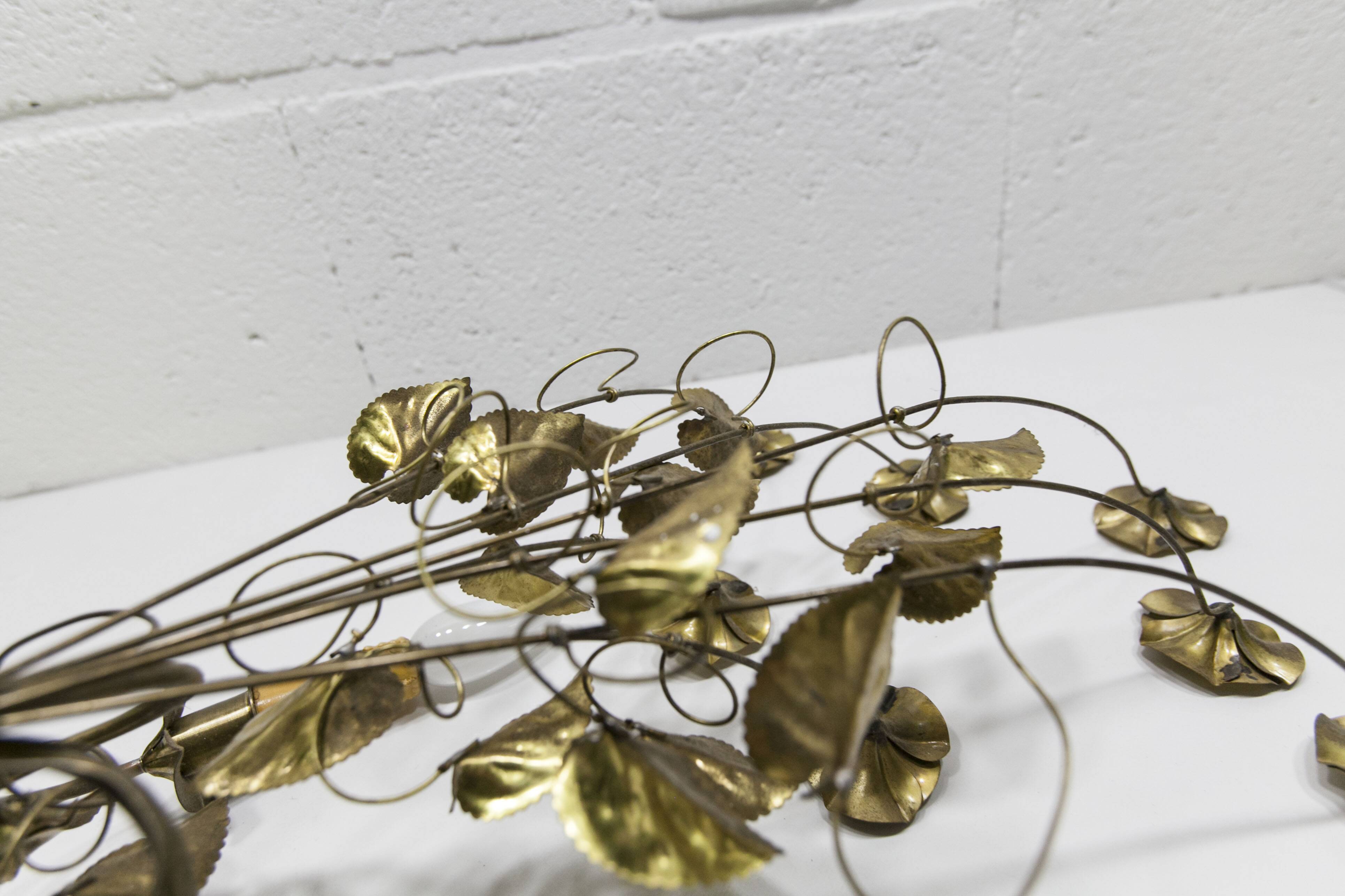 Pair of double flower bouquet sconces in brass 1960