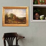 Peinture américaine paysage de campagne signée et datée 1854