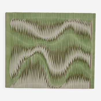 Textured wave effect painting by pleating in light green color. Contemporary. Ref Riviera