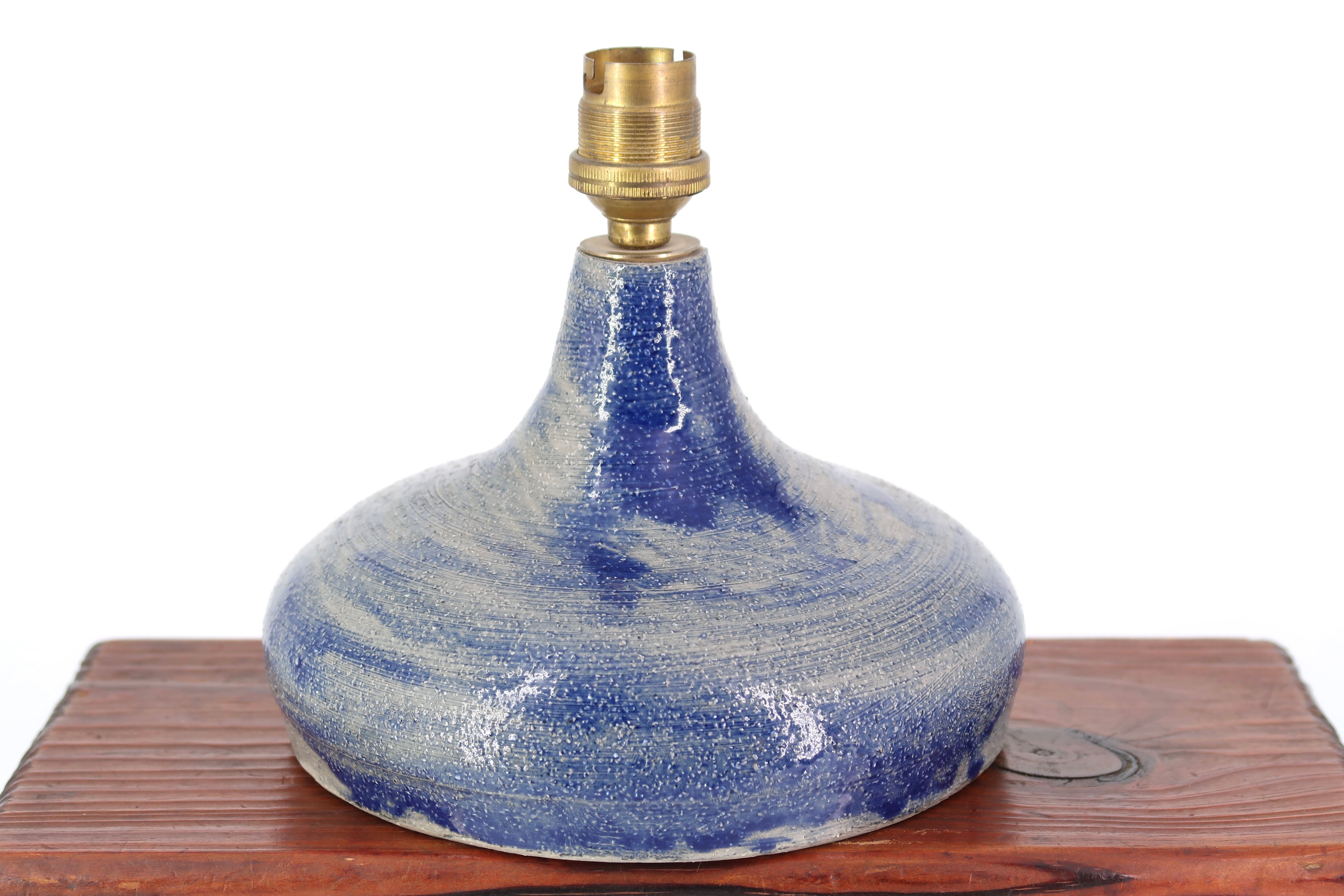 Blue sandstone lamp, raffia lampshade, 1960s