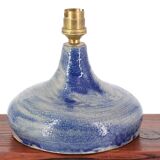Lampe bleue en grès, abat jour en raphia, années 60