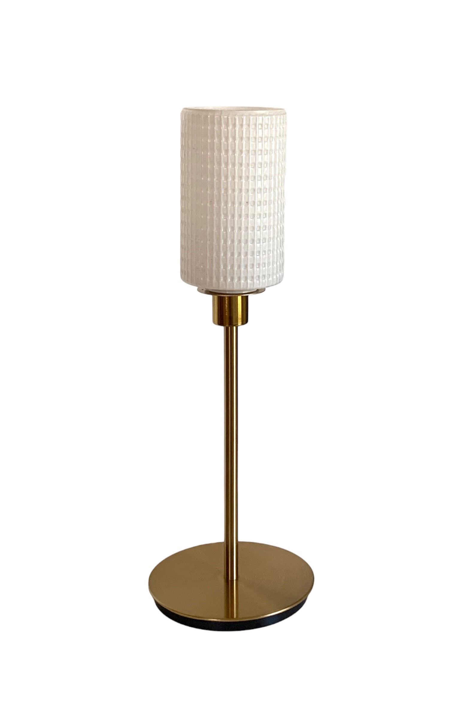 Lampe droite opaline texturée vintage avec un pied doré