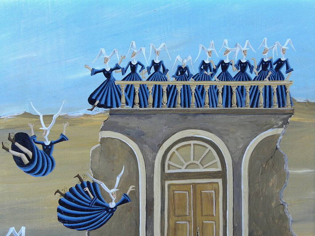 Contemporary painting panel signed c. perret swiss painter.