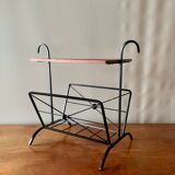 Vintage magazine rack and harness in wood and wrought iron