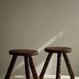 A pair of Wabi Sabi stools carved from pine, mid-century modern Swedish style, 1960s.
