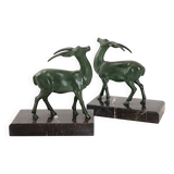 Pair of vintage ibex bookends from 1940-1950 in marble and metal.