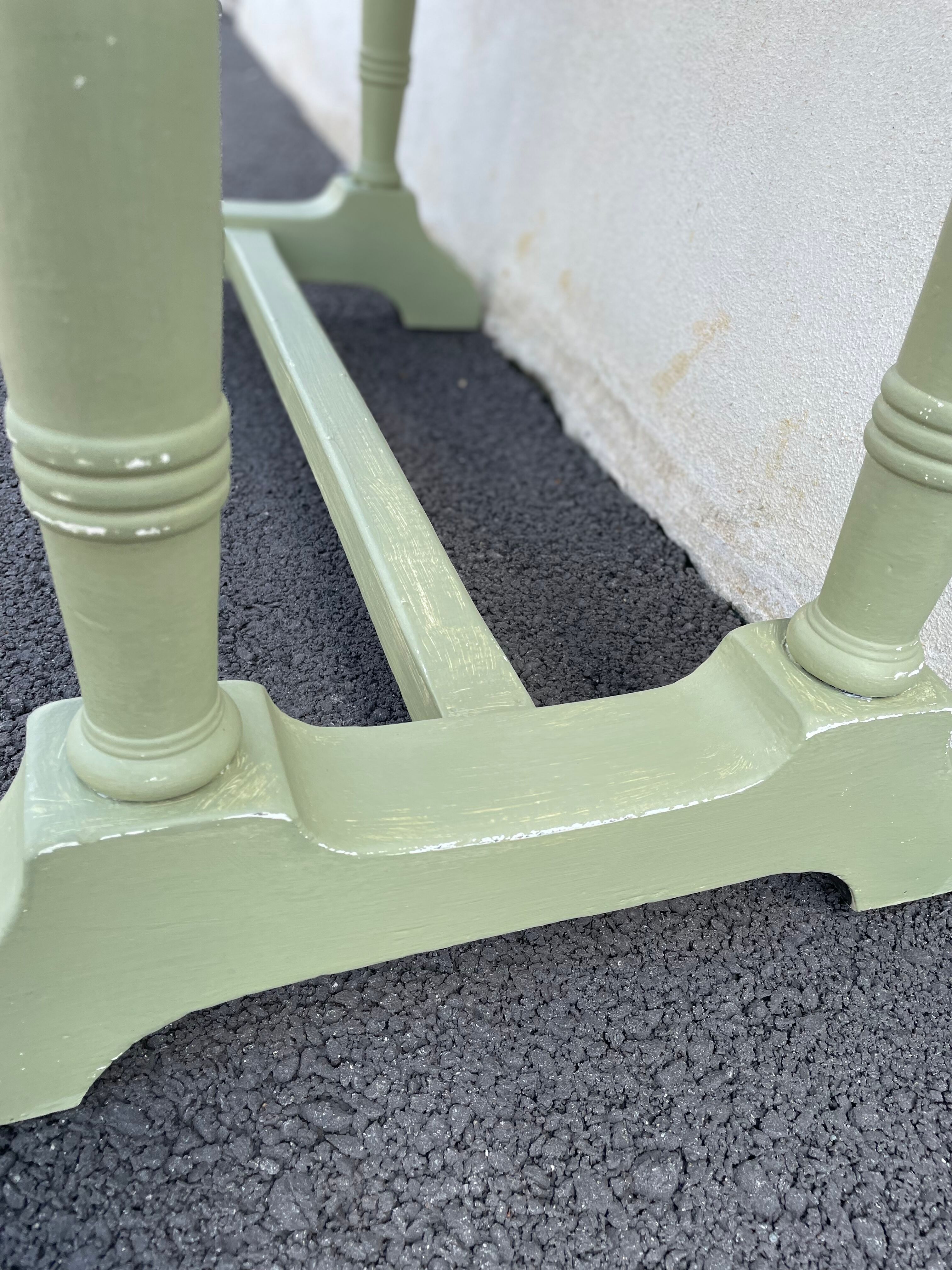 Patinated green baluster table