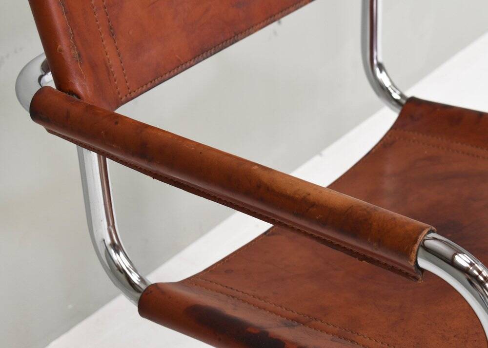 S34 dining armchair in cognac saddle leather by Mart Stam for Fasem, 1970s