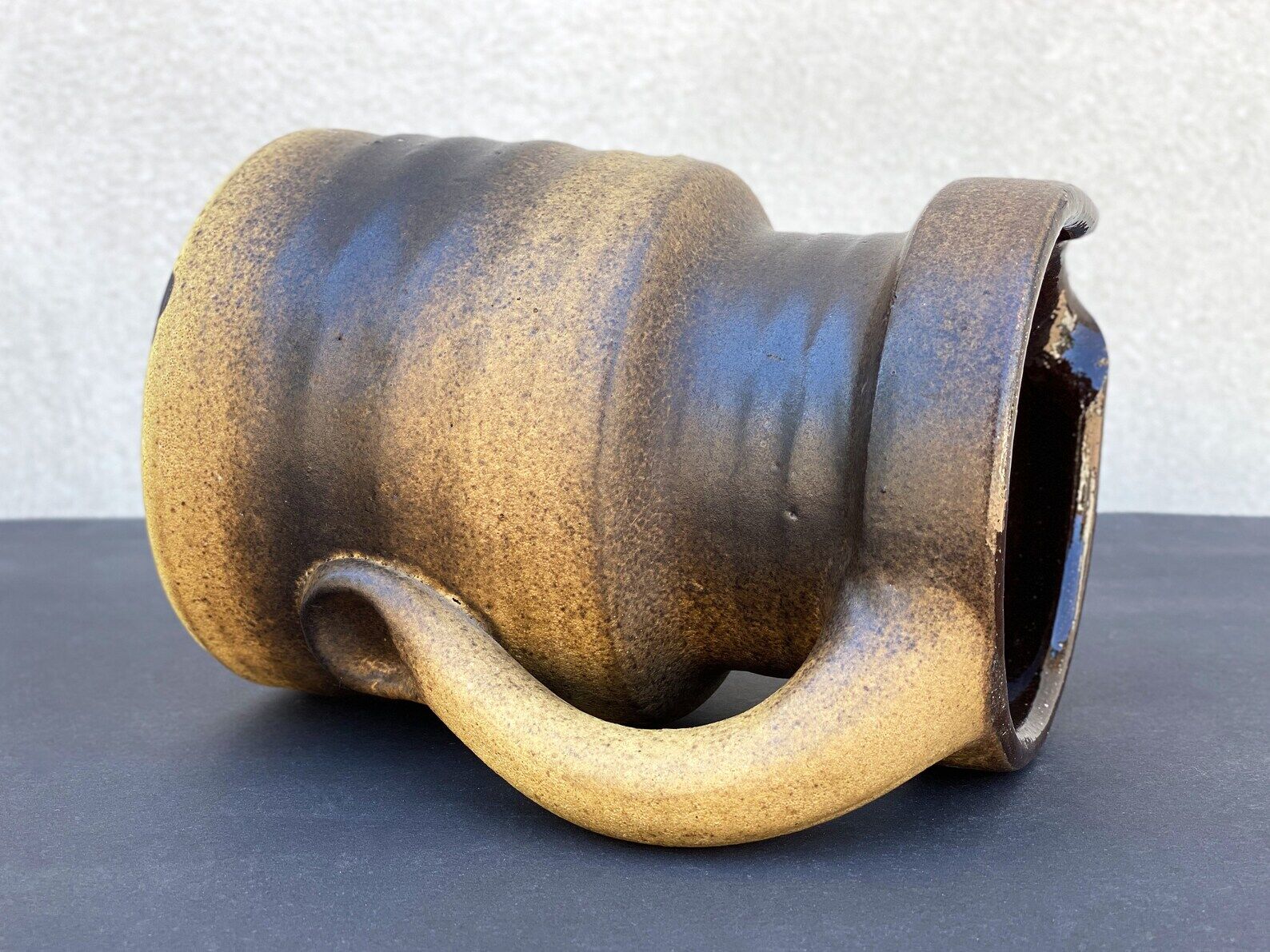 Vintage brown ceramic ear vase / jug vase