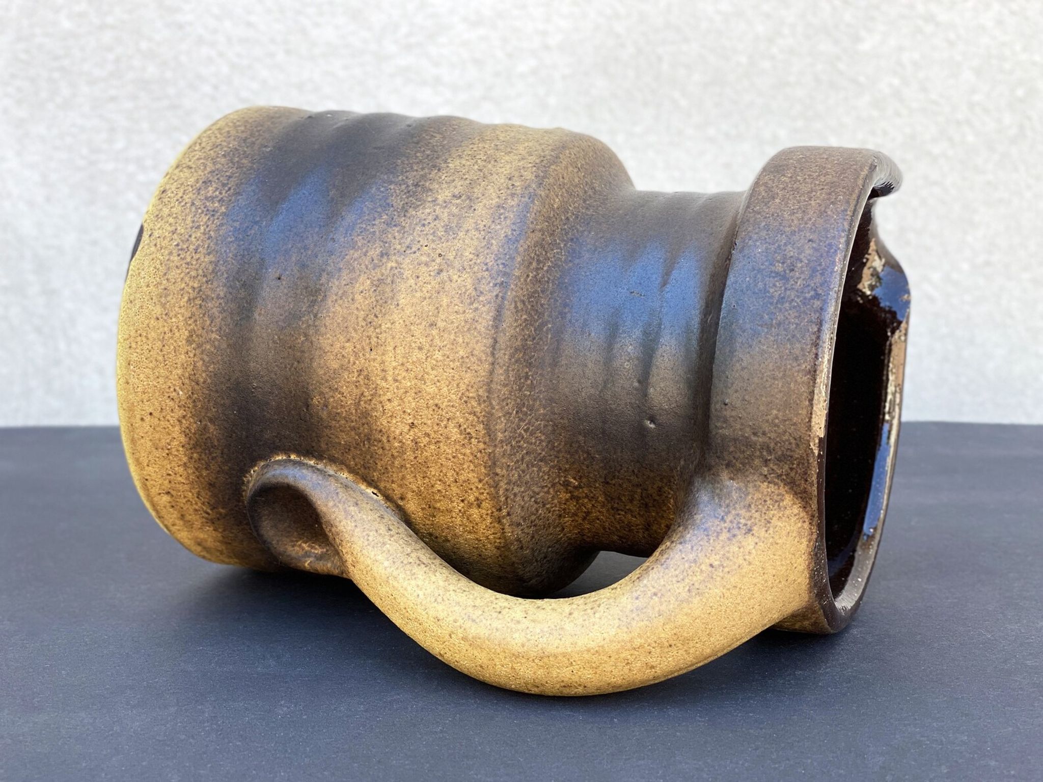 Vintage brown ceramic ear vase / jug vase