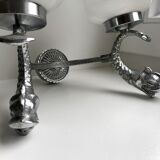 Duo of wall lamps in chrome metal and Opalines Japanese 50s