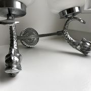 Duo of wall lamps in chrome metal and Opalines Japanese 50s