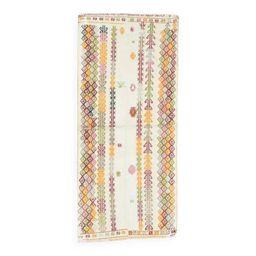 Tapis de couloir kilim turc en laine et coton beige noué à la main, années 1970