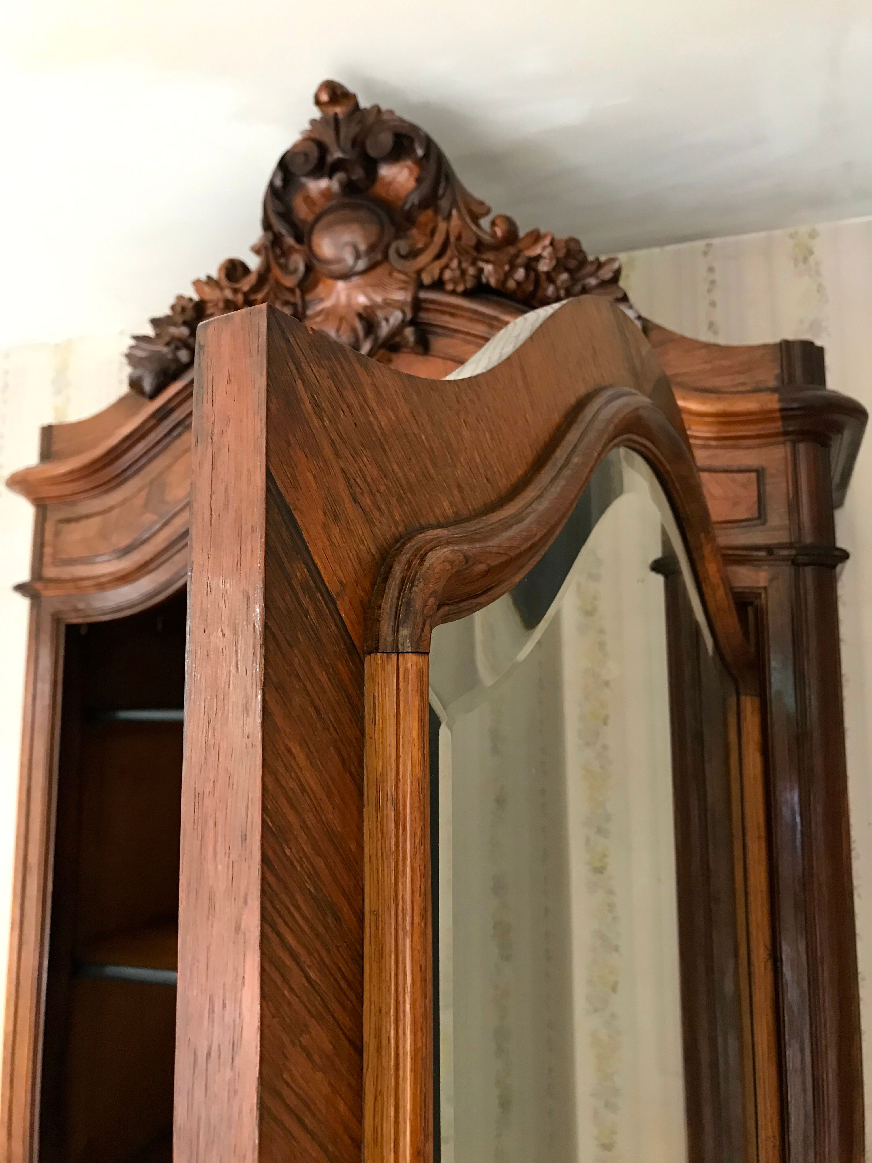 Bonnetière antique wardrobe with beveled ice interior elm magnifying glass style rocaille louis xv
