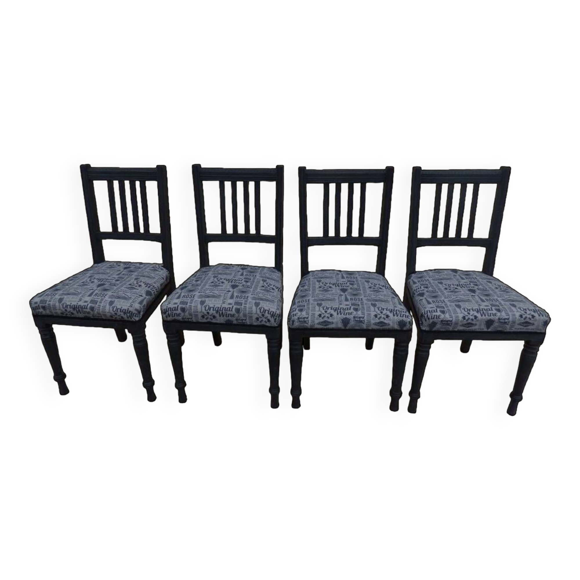 4 Louis XVI style chairs in black aged effect, Completely revamped
