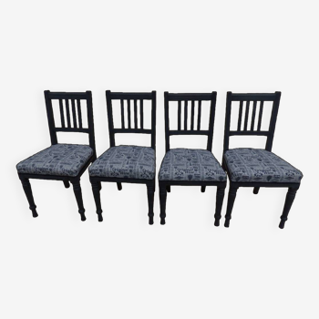 4 Louis XVI style chairs in black aged effect, Completely revamped