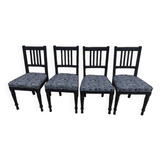 4 Louis XVI style chairs in black aged effect, Completely revamped