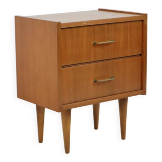 Bedside table Teak Wooden Scandinavian Design Cabinet Brass Handles Sixties